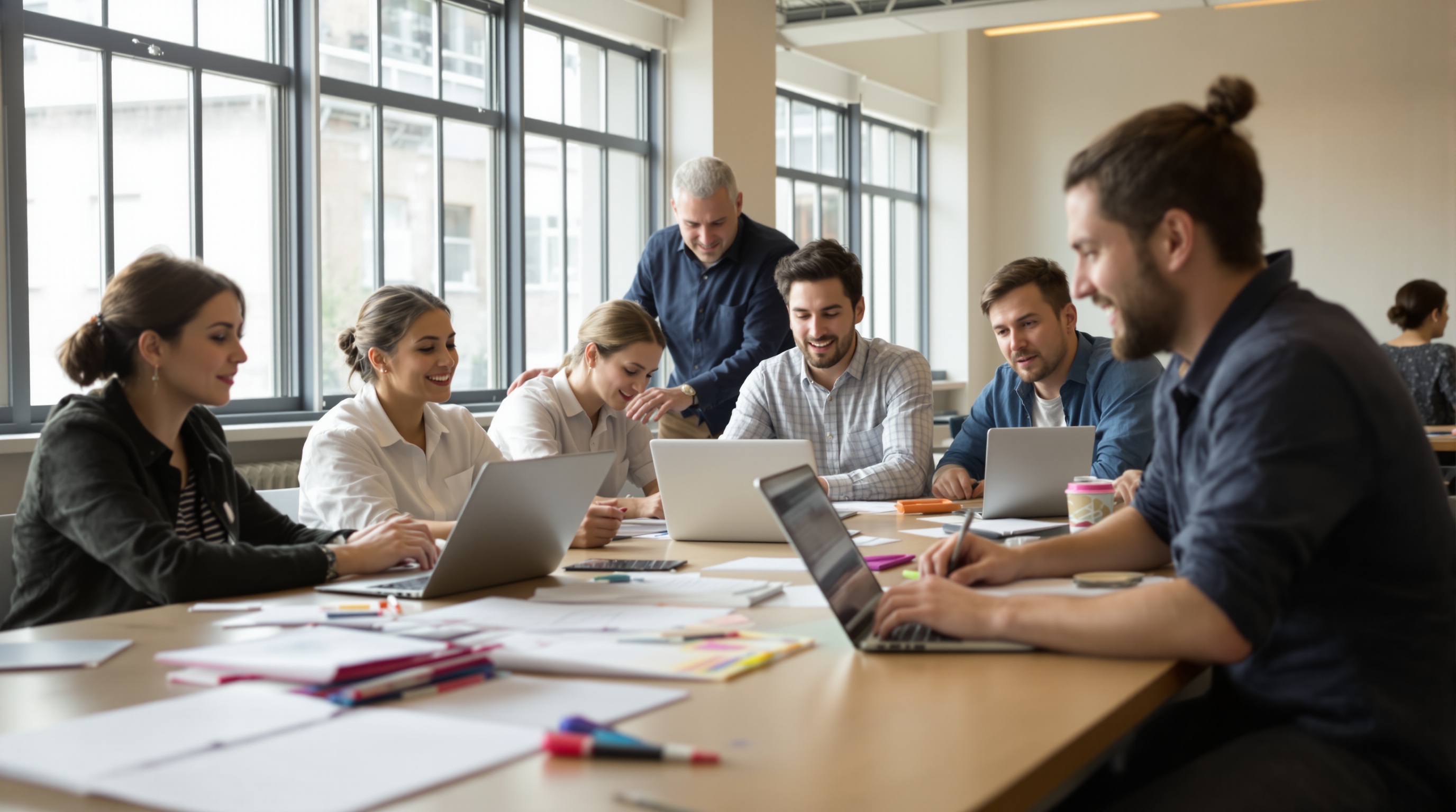Community & Zusammenarbeit: Engagierte Menschen arbeiten konzentriert zusammen